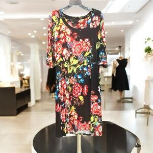 Investments Black Floral Stretch Business Casual Party Church Dress Size XL